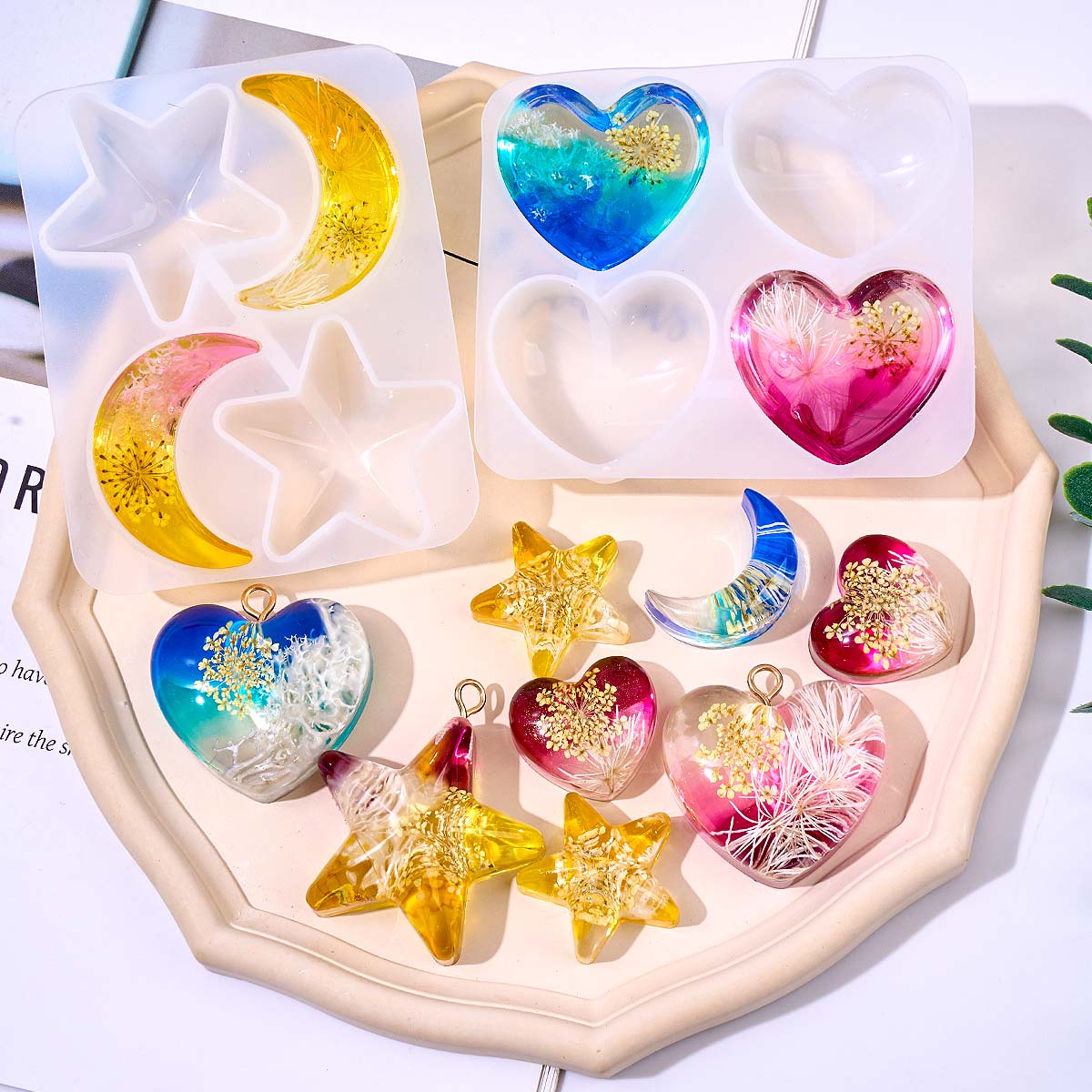 Resin Art Glue - Moule en silicone Cœur Étoile Lune