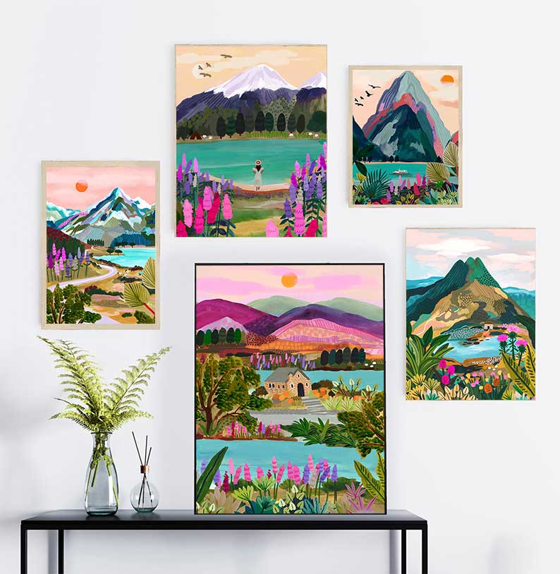 Resin Art New Zealand - Affiche paysagère Nouvelle-Zélande NZ Piscines Bleues