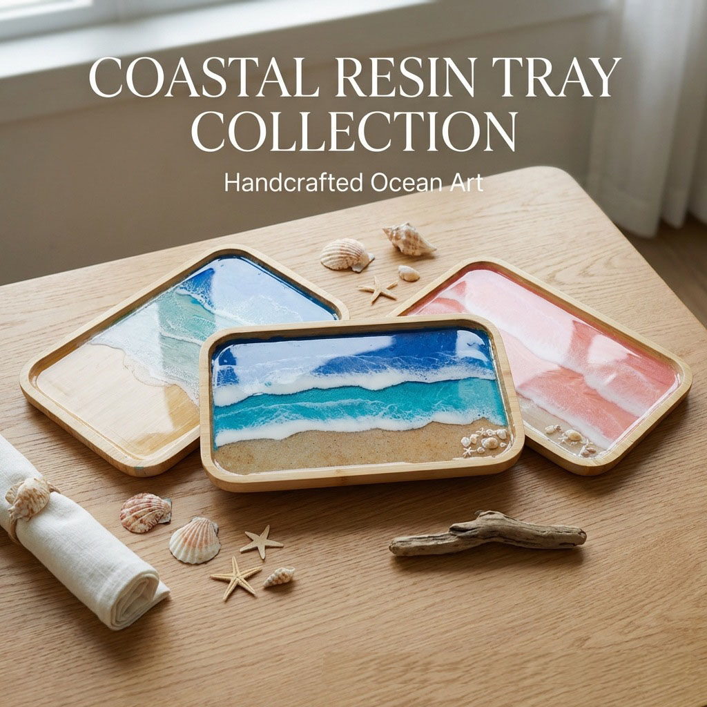 Resin Art Coffee Table - Plateau décoratif en résine époxy Ocean